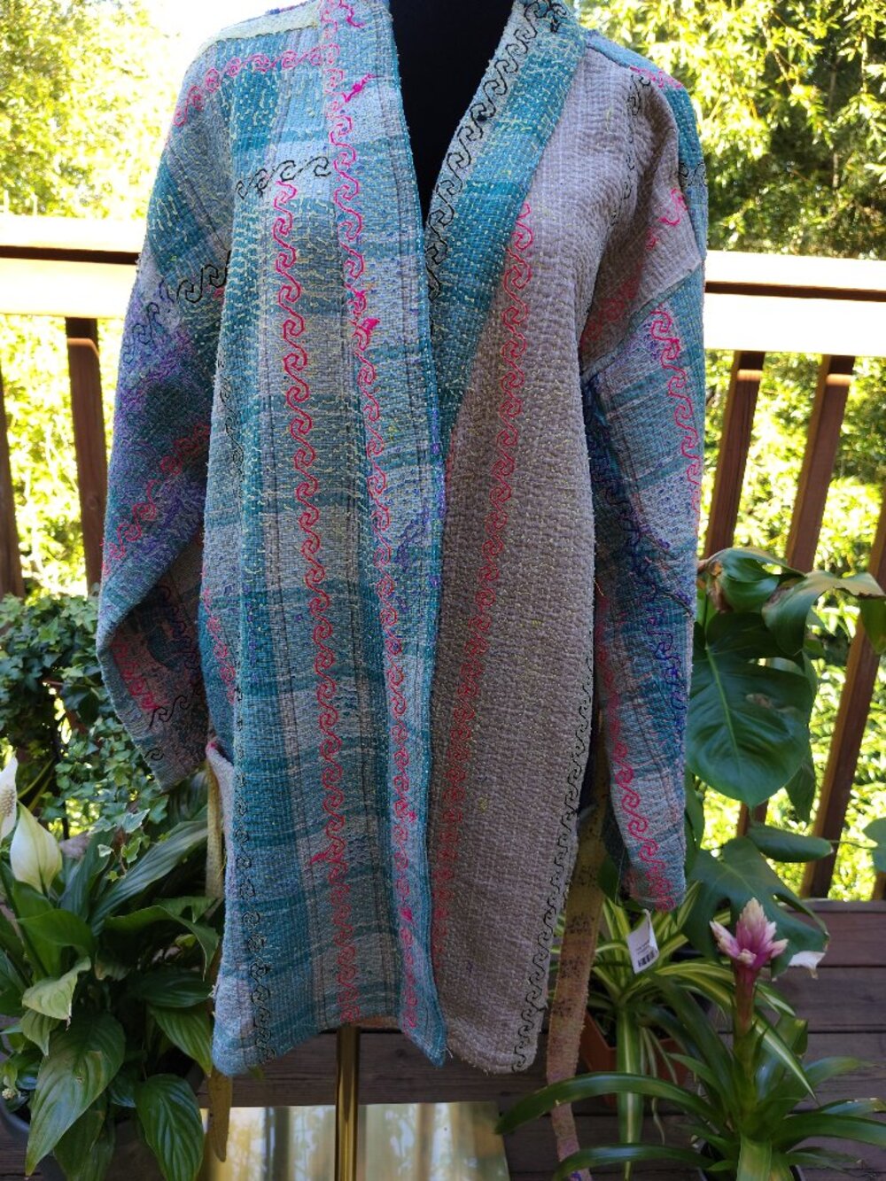 Colorful Vintage Woven Coat/Robe mid-thigh M-L (item A7)
